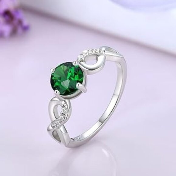 Infinity Promise 925 Sterling Silver Engagement Wedding Ring - Emerald - Picture 1 of 5